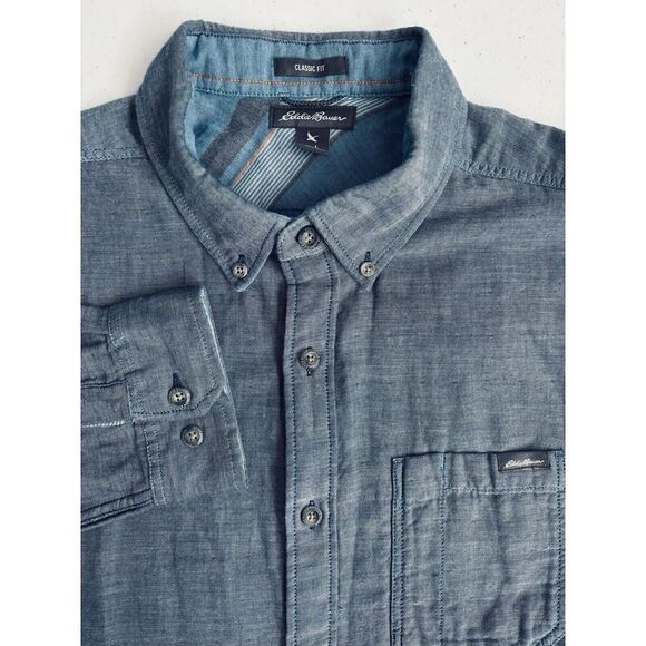 Eddie Bauer Men's Large Classic Fit‎ Blue Cotton Long Sleeve Button Down Shirt - Picture 1 of 15